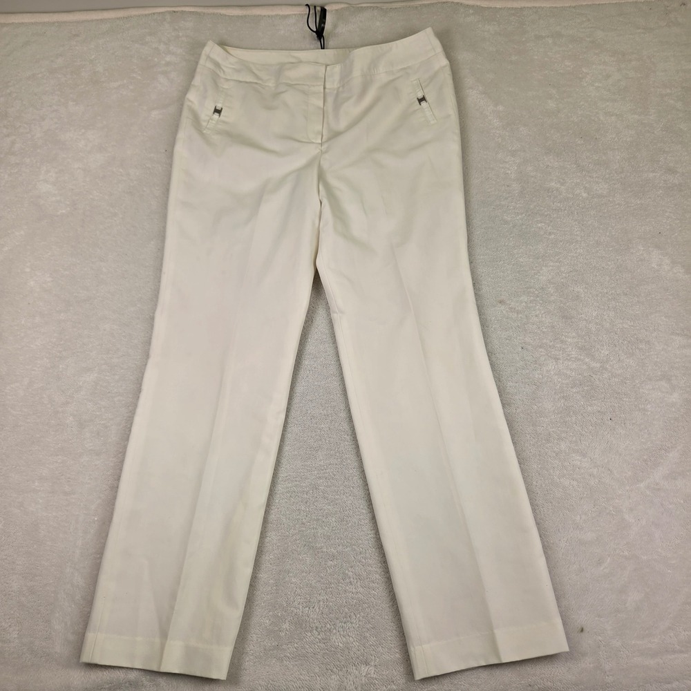 New Directions Womens Off White Straight Leg Dress Pants Size 14 Stretch Lined